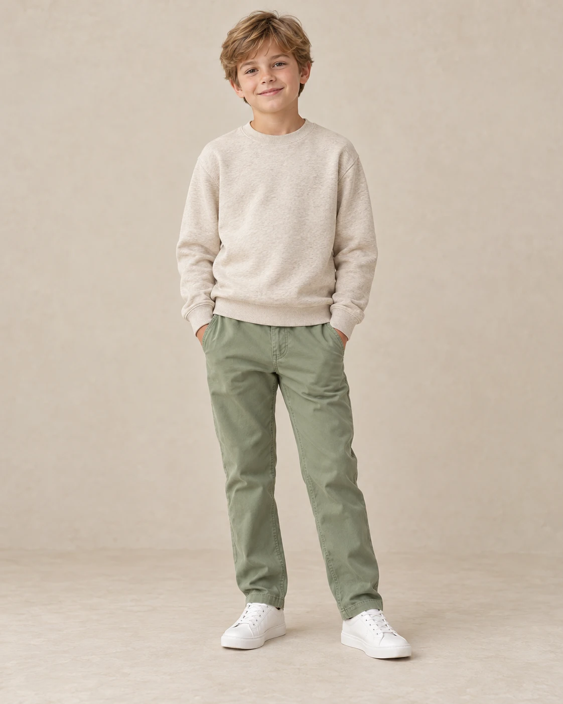 Kids': crew-neck sweatshirt and trousers (AI-generated style visual)